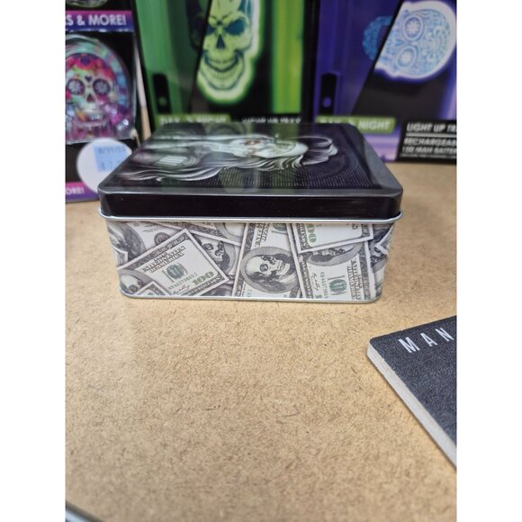 Tattooed Money-Themed Metal Storage Box W/ Removable Tray For Jewelry Keepsakes - Picture 5 of 8